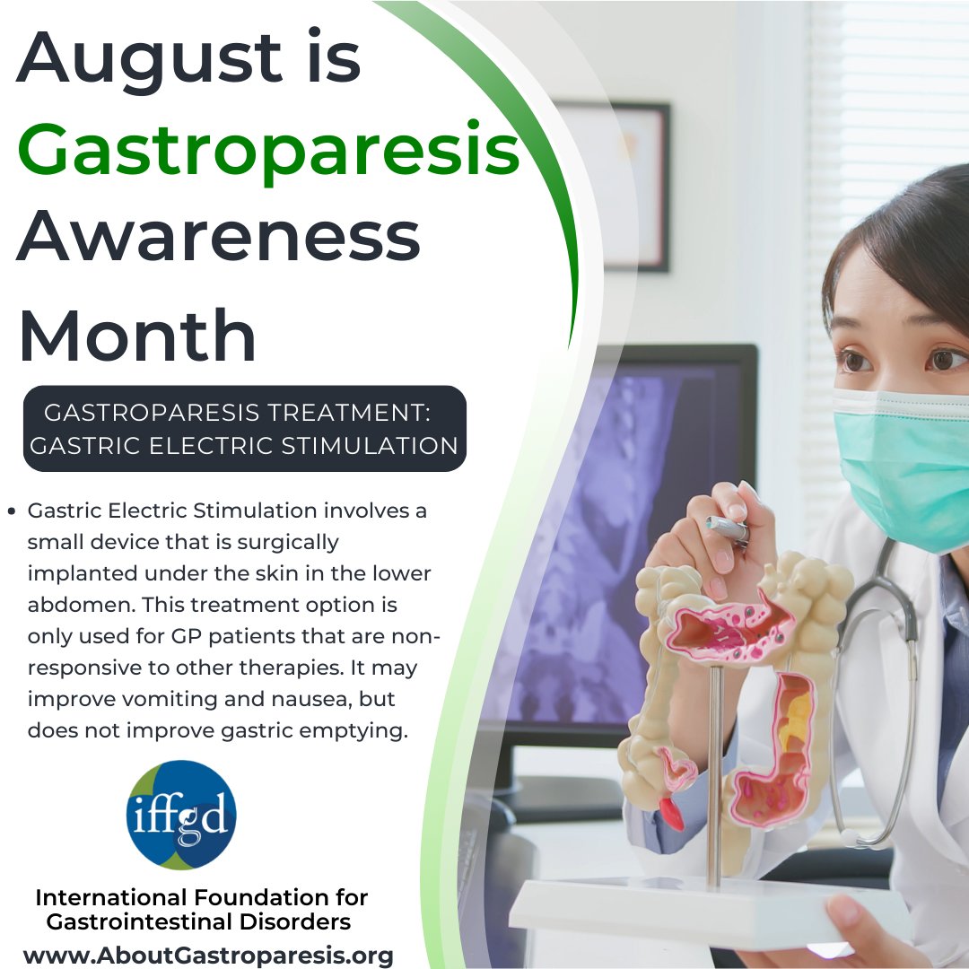 IFFGD's tweet photo. PART 1

#Gastroparesis treatment is done on an individual basis depending on the severity of symptoms. If symptoms are so severe they cannot be managed by diet and lifestyle modifications, procedures and surgeries may be recommended.

#GastroparesisAwarenessMonth #GPreality https://t.co/63Y8KCpRVn
