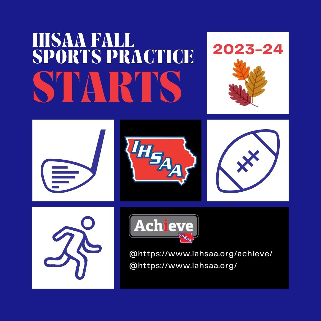 IHSAA's tweet photo. The 2023-24 fall sports seasons begin practice today! 🍂

Good luck to football, fall golf, cross country, and all other activities this fall!

Check out the Achieve records for these sports and many more!
#AchieveUpdate⭐: https://t.co/Eq9AgUcyaM https://t.co/DUFZPfwxhR