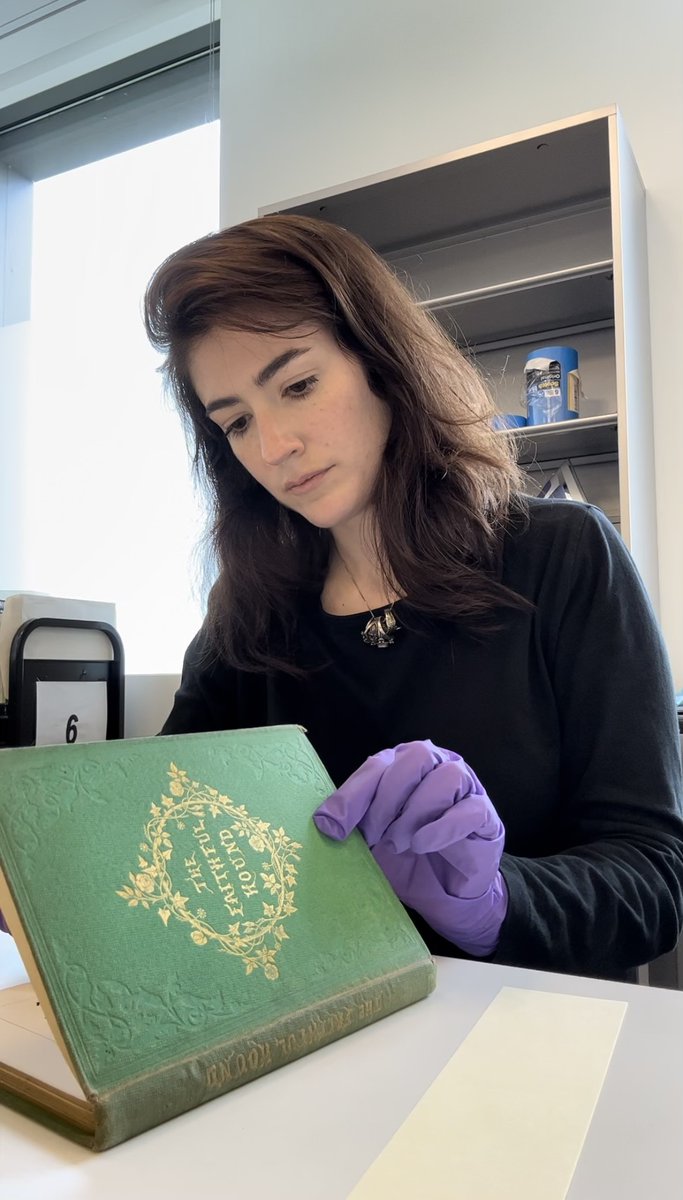 LMULibrary's tweet photo. Did you know toxic pigments were used in the 19th century to color book cloth? Researchers discovered these notorious tomes in 2020 and we have since added one to our Rare Books collection. Here’s Kim cataloging one of the #PoisonBooks for researchers at LMU. ⚠️💀📖 https://t.co/7yOUIPez4P