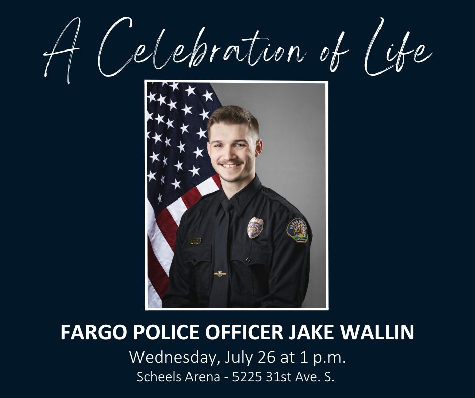 The Wallin Family &amp; the FPD will be hosting an event for the community to celebrate the memory of Officer Wallin on July 26 at 1 p.m. at Scheels Arena. This event will be live streamed on our Facebook page. View all the details at bit.ly/3KfQaXU.