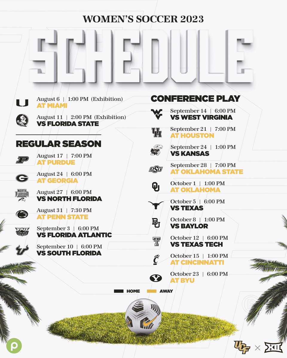 UCF_WSoccer's tweet photo. This is where the fun begins‼️

Our 2023 Regular Season Schedule 🗓️

#ChargeOn ⚔️ #Big12 https://t.co/jRBPTAe6Kp
