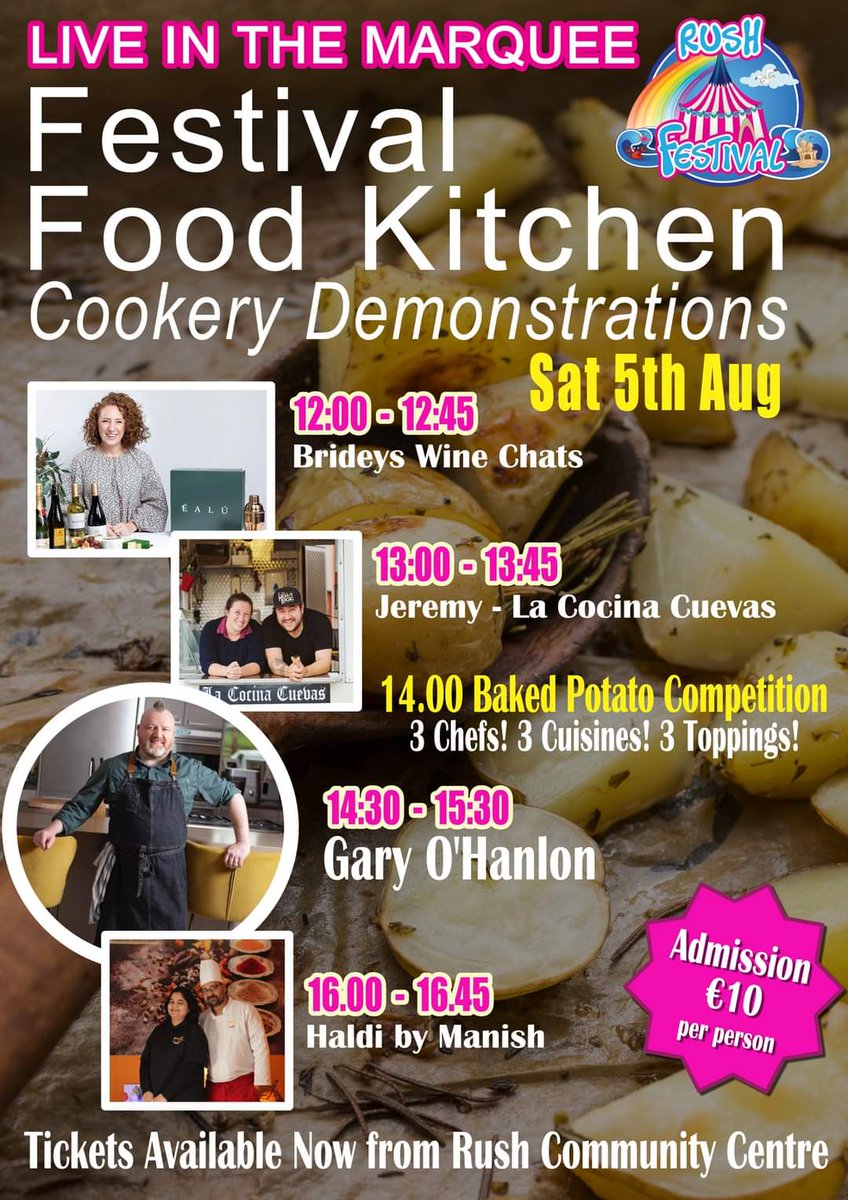 Tickets available from Rush Community Council centre - €10.00 for  Cookery demonstration showcasing the best of local produce🥔🍓🧄🍅🥬