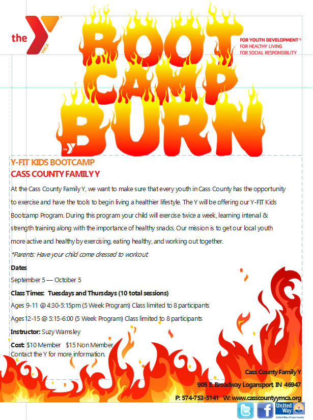 Boot Camp with Suzy is back! Y-Fit Kids Bootcamp runs from 9/5 to 10/5 for kids aged 9 to 15. $10 for members and $15 for nonmembers! Spots go FAST! Register now!

casscountyymca.org/about-us/progr…