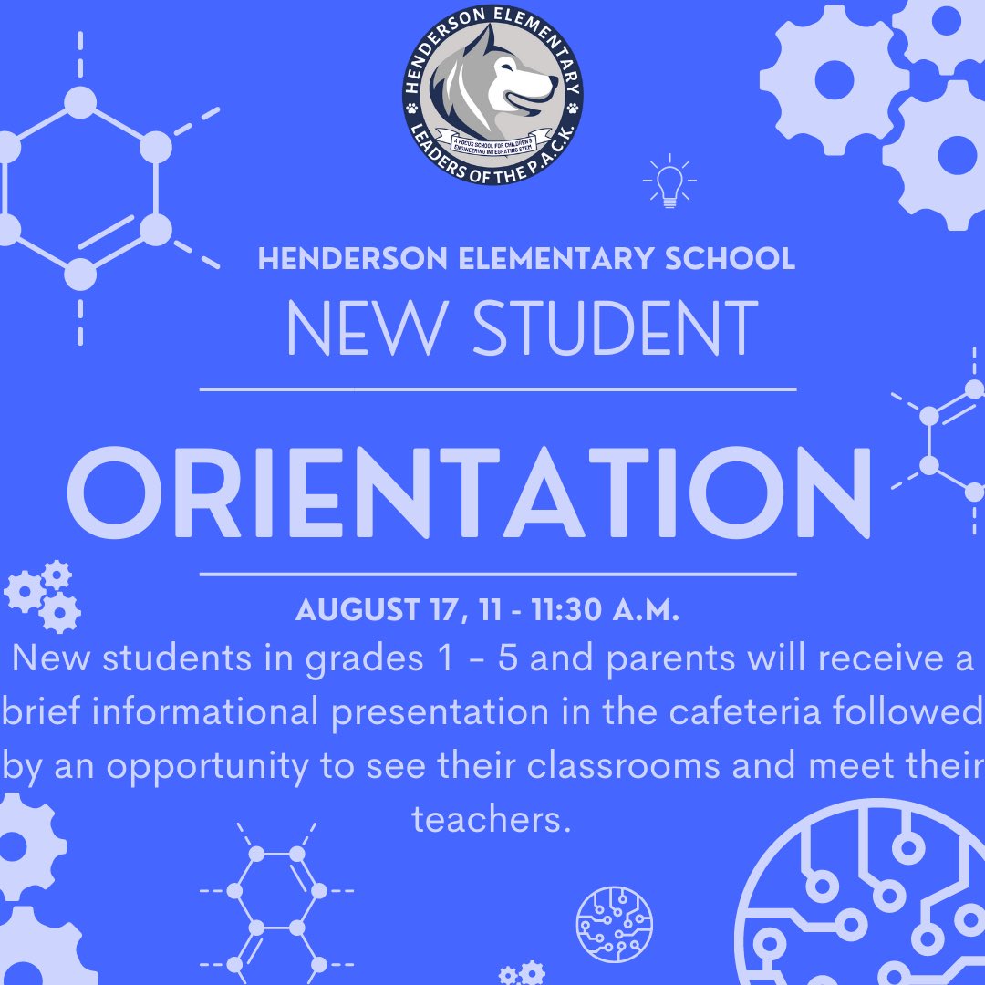 New Student Orientation will be held on August 17 at 11 a.m.