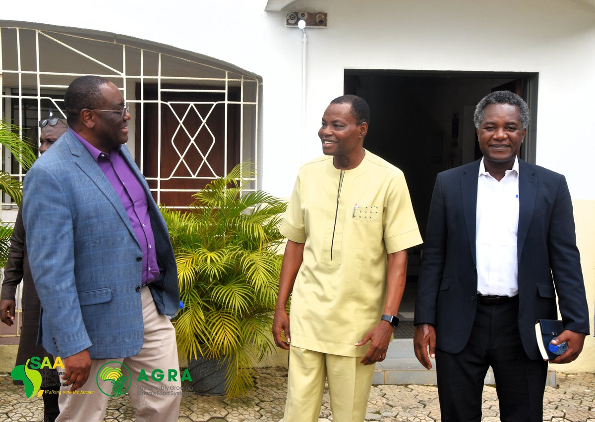 GodwinAtser's tweet photo. Today, we met the Country Manager of #AGRA, Dr Kehinde Makinde. We discussed partnerships along the lines of #Regenerative Agriculture, #Nutrition Sensitive Agriculture, and #Market Oriented #Agriculture. These are key pillars of #Sasakawa_Africa_Association's strategy. https://t.co/N14fPLvcOE