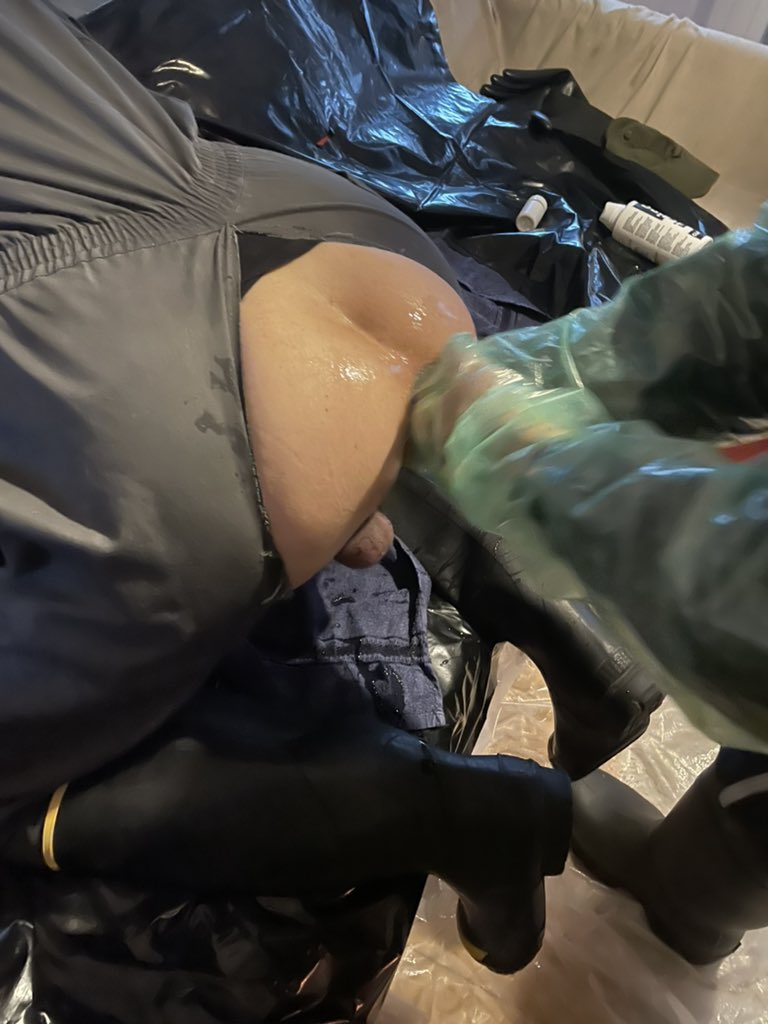 Fisting with vet gloves