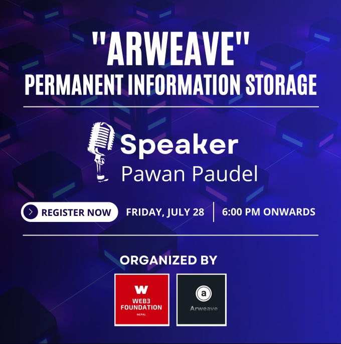 We are thrilled to announce our upcoming event, "Arweave: Permanent Information Storage".
If you have any questions or need further clarification, feel free to reach out.
<a href="/ArweaveEco/">Arweave Ecosystem</a> <a href="/onlyarweave/">Only Arweave</a>

Registration form bit.ly/46WASB7
#arweave #blockchain #web3 #decentralized