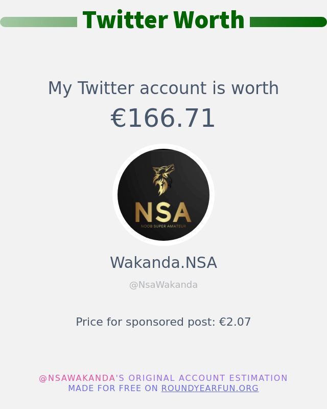 Mon twitter vaut: €166.71

➡️ twitterfun.games/twitterworth