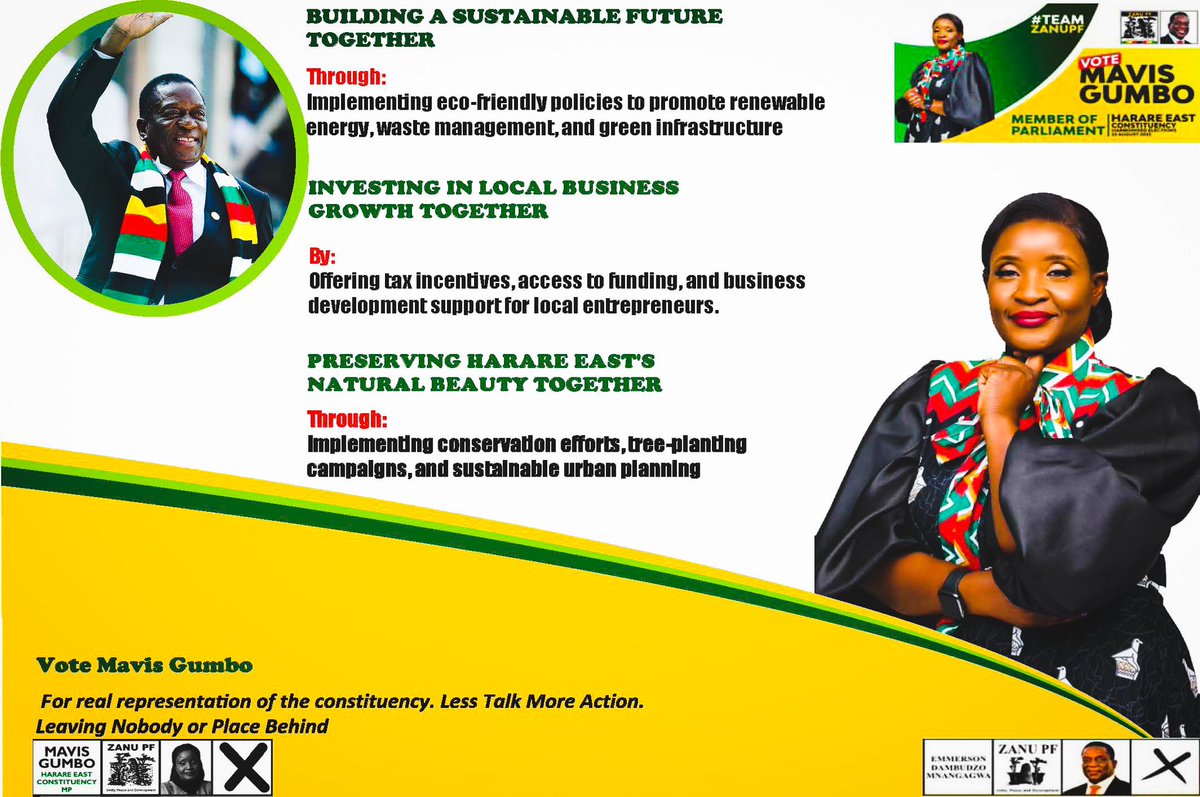 Harare East needs us to: 
Build a Sustainable Future, Invest in Local Business and Preserve It’s Natural Beauty. 
We will do this TOGETHER. 
Leaving Nobody or Place Behind. 
ED Pfee 2023! 5 More Years! 
Nyika Inovakwa Nevene Vayo
