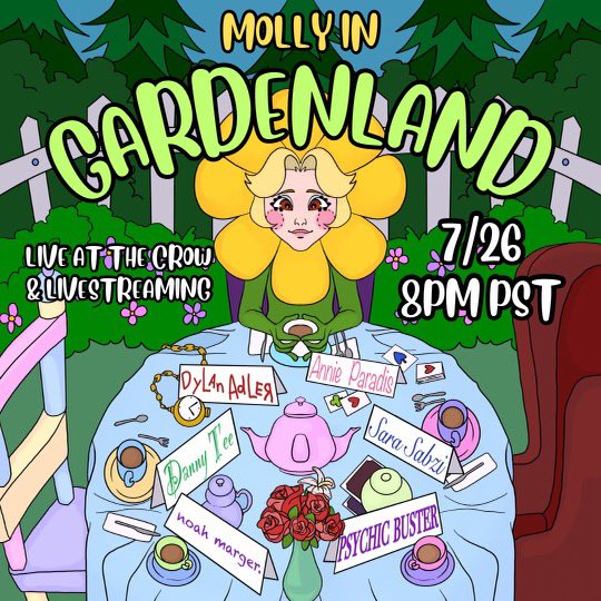 Naked_Comedy's tweet photo. DO YOU HAVE ANY IDEA HOW SILLY THIS IS GONNA BE??!

Don't miss the FINAL show of the #NakedComedyPresents residency at @TheCrowComedy
THIS WEDNESDAY 7/26

Join @TheGuacIsIn in Gardenland for a real life mad hatter's tea party comedy show!

8:30pPT 🎟️: https://t.co/BBFOGStvzR https://t.co/2nsakW880c