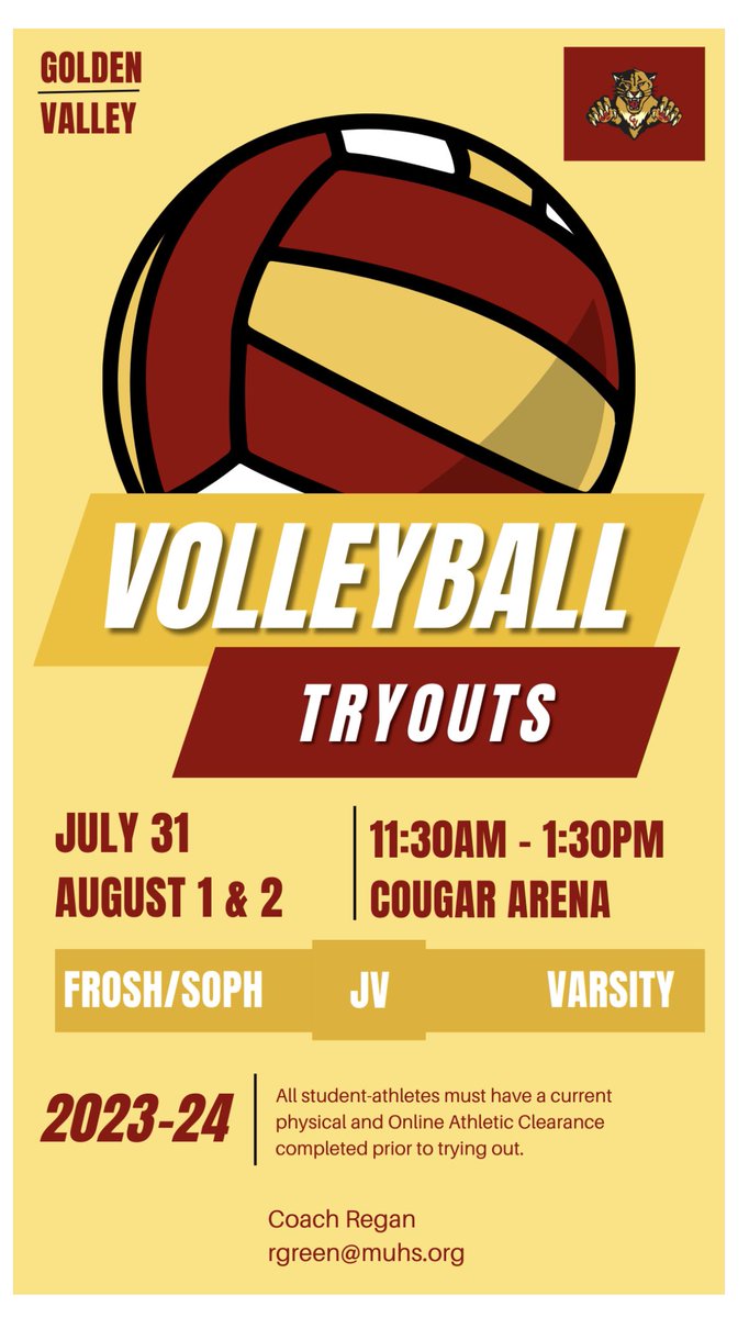 GVCougarVB's tweet photo. It’s almost time! The 2023-24 Season is on its way! Go Cougars! @GVCougarAD @cougar_crossing https://t.co/A0kcJ6vY38