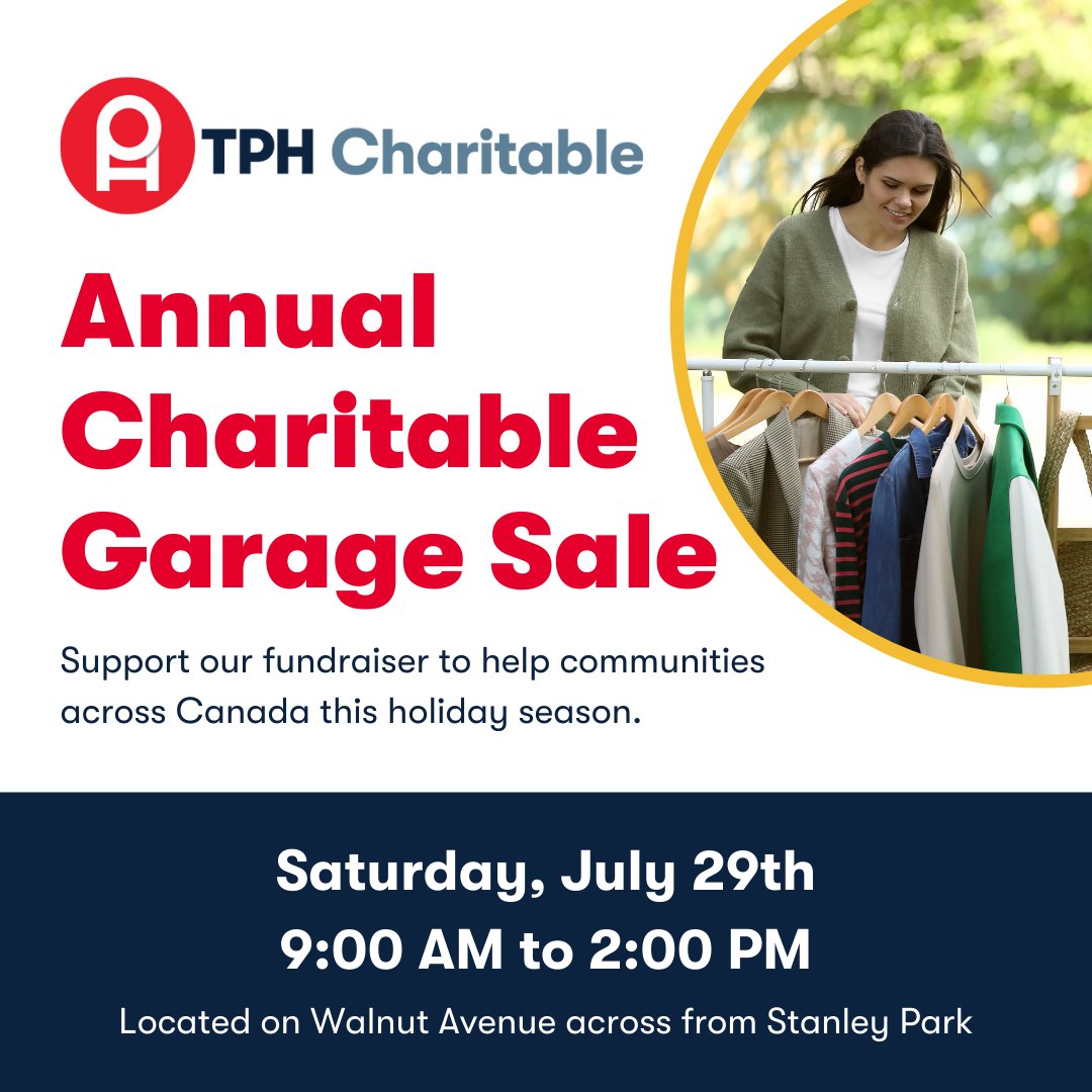 Join us on Saturday, July 29th, for our 2nd Annual TPH Charitable Office Garage Sale in support of our fundraiser for holiday giving: tph.ca/tph-charitable/❤️ 📍 Find us at our Toronto Charitable Office Garage on Walnut Avenue across from Stanley Park (King & Niagara).