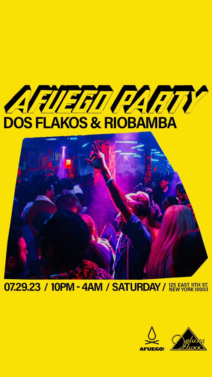 _DosFlakos's tweet photo. LETS BRING IT BACK TO NY!

This Saturday we’re global for @afuegoparty at Deluxx Fluxx 🌎🌍🌏

We’re doing 2 extended sets consisting of Global &amp; Dance music w la jefa Riobamba

What country should we take it to? Let us know in the comments below! 

🎟️: https://t.co/taIqCz6nuy https://t.co/Rk6TFFtCdA