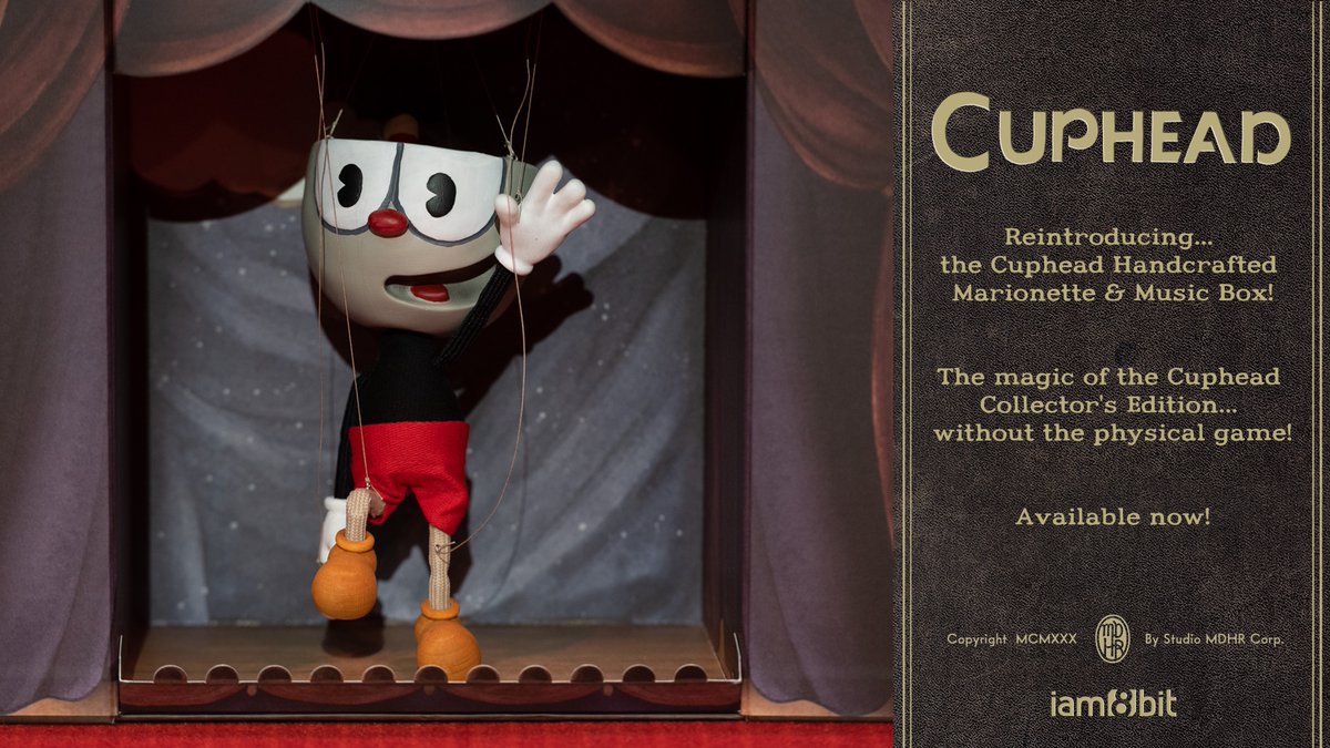 It's here...by popular demand!! The Cuphead Handcrafted Marionette + Music Box Edition. Perfect for any swell pals who already have the game, but still want the magic of the Cuphead Collector's Edition. Available NOW at a special new price! iam8bit.com/products/cuphe…