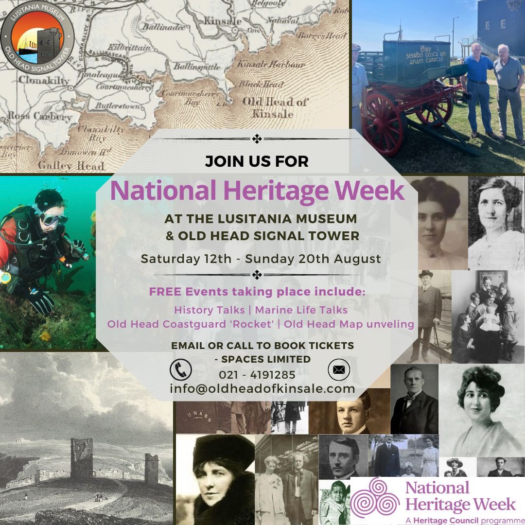 💜 National Heritage Week 2023 at the Lusitania Museum &amp; Old Head Signal Tower 💜

We are delighted to announce an exciting schedule of FREE events for National Heritage Week, taking place from 12th - 20th August. 🎉

ℹ️ More Info: heritageweek.ie/event-listings… 

#oldheadofkinsale #waw