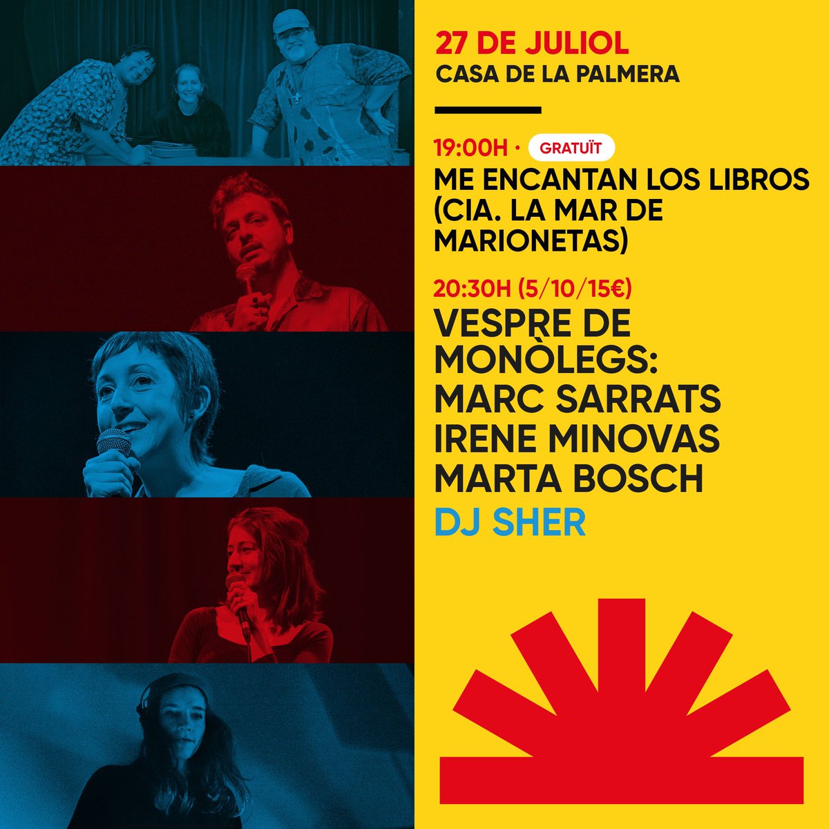NosaltresFest's tweet photo. Queden 48 hores per la 2ª jornada del #NosaltresFest 2023 a la Casa de la Palmera 🌴
🎆 Aquesta setmana amb espectacle familiar gratuït, el tradicional Vespre de Monòlegs i música electrònica com a tancament previ als focs de Les Santes
🎫 Entrades a: https://t.co/S7vK09zisu https://t.co/79DaH9JkMV