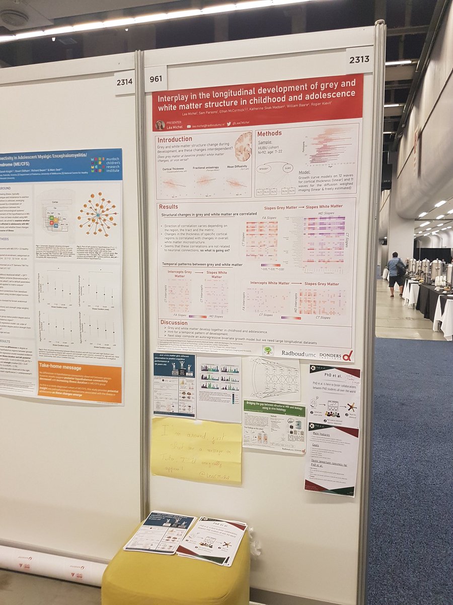 #OHBM2023 this is the day!! Come by my poster at 2313 and talk about grey and white matter development 🧠 Or come talk to me about PhD et al. I'll also be in the OSR (512c) at 3:45pm to discuss the project with people interested 🎉 @OhbmOpen @OHBM_Trainees