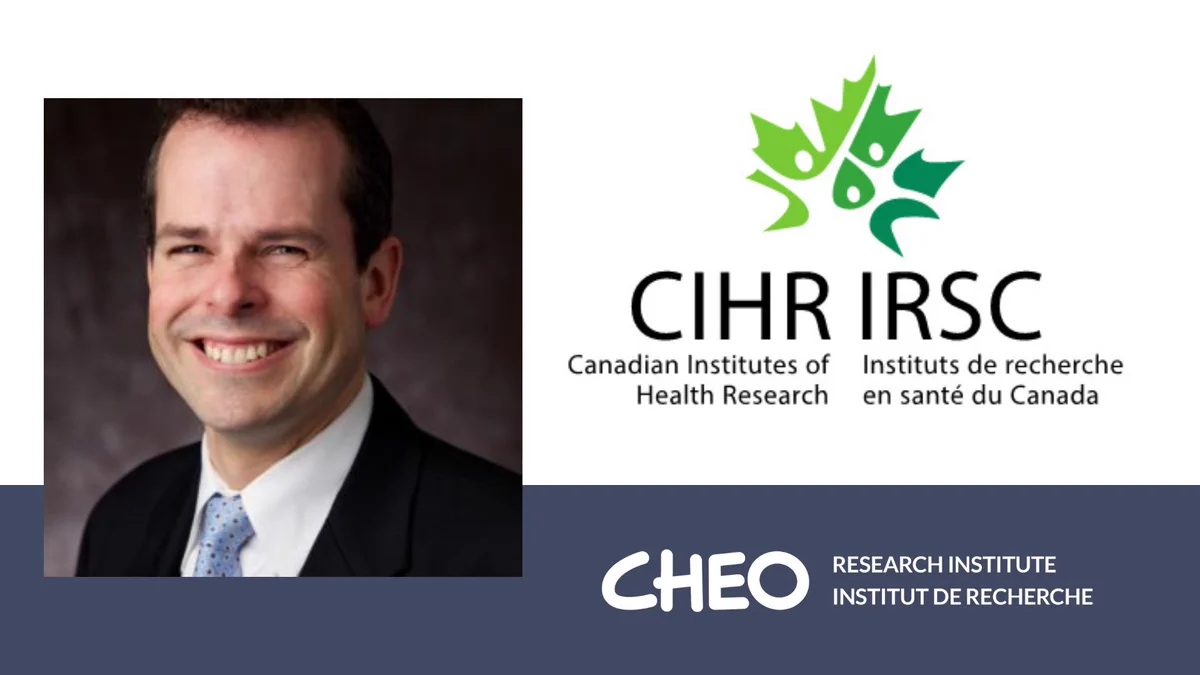 Photo of Dr. Kyle Cowan and CIHR and CHEO Research Institute logos