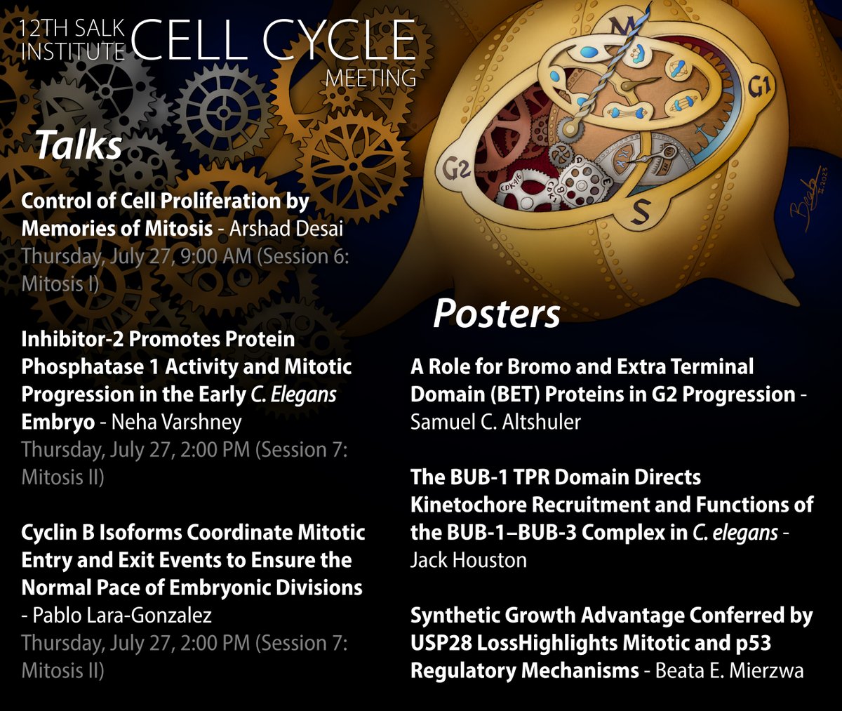 Oegema/Desai Labs (@oegemadesai_lab) on Twitter photo The <a href="/oegemadesai_lab/">Oegema/Desai Labs</a> and our alumni are excited to join #CellCycle2023! We'll be presenting our latest research with talks by <a href="/neha_var/">Neha Varshney</a>, <a href="/Protofilament/">Arshad Desai</a> & @xtpablo, and posters by Sam Altshuler, Jack Houston & <a href="/beatascienceart/">Beata Science Art</a>, who also designed the artwork. Looking forward to it! The <a href="/oegemadesai_lab/">Oegema/Desai Labs</a> and our alumni are excited to join #CellCycle2023! We'll be presenting our latest research with talks by <a href="/neha_var/">Neha Varshney</a>, <a href="/Protofilament/">Arshad Desai</a> & @xtpablo, and posters by Sam Altshuler, Jack Houston & <a href="/beatascienceart/">Beata Science Art</a>, who also designed the artwork. Looking forward to it!