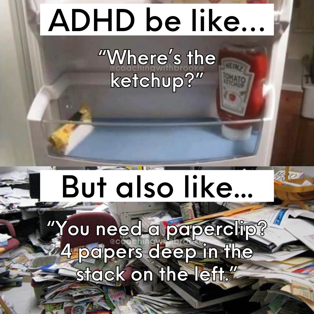 Coachingwbrooke's tweet photo. 😂My husband can confirm…

What’s your most recent “in plain sight” moment like this?

Mine was when I set the trash bag by the door, got distracted, then went on a full 5-minute hunt looking for it. 😭

#neurospicy #adhd #adhdisreal #adultadhd #adhdexplained #adhdtips #adhdmeme https://t.co/MoicQxOQio