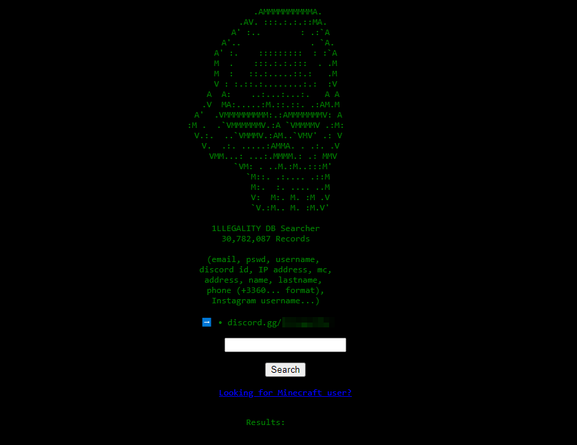DailyDarkWeb's tweet photo. 1LLEGALITY, a free database search service, is detected

It returns all results from the database, which contains 30 million records.

#DarkWeb #database https://t.co/mwBeNwJsct