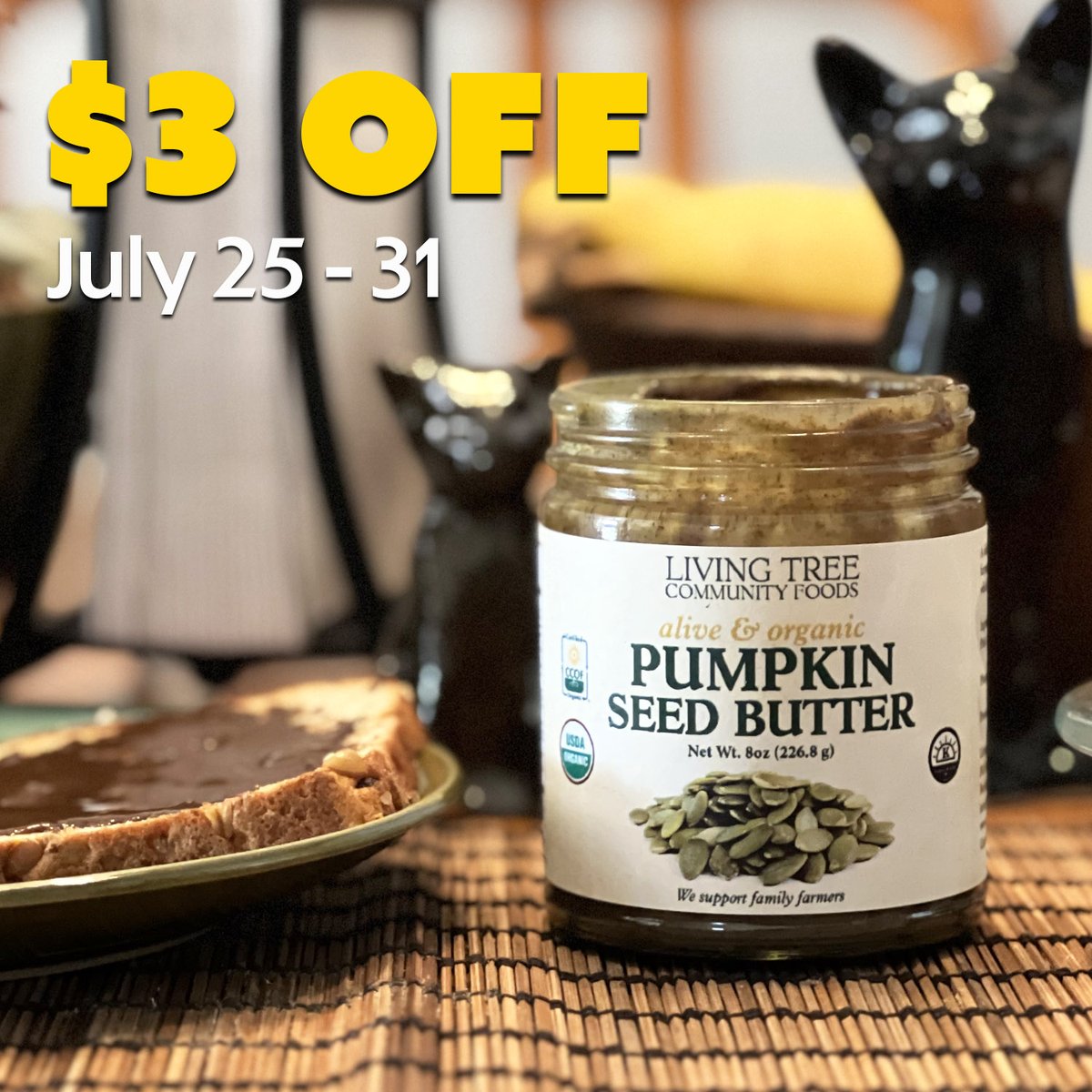 livingtree's tweet photo. $3 off this week!
Our Raw &amp; Organic Pumpkin Seed Butter is created from raw organic pumpkin seeds grown by American family farmers. Made by slicing raw pumpkin seeds, adding organic pumpkin seed oil, and then seasoning it with a Pink Crystal Salt. 
https://t.co/e85qSMY7jC https://t.co/PiC5mWFX7u