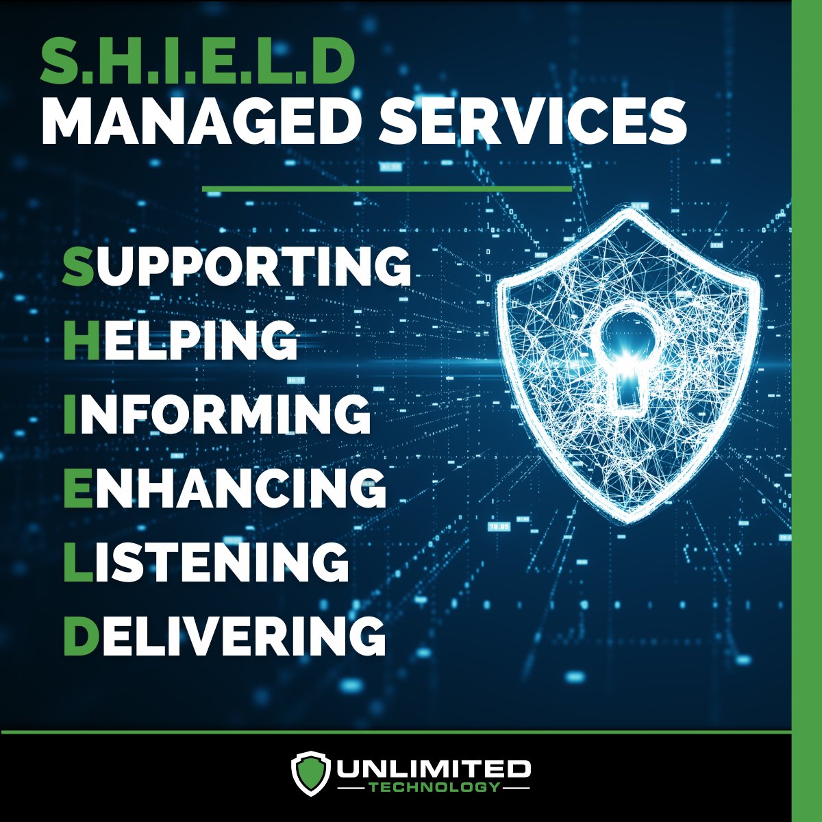 The S.H.I.E.L.D program Supports 24/7, Helps prevent issues, Informs about the state of  technology, Enhances itself throughout its evolution, Listens to your needs, &amp; Delivers custom network &amp; security support services. Learn more: utglobal.com