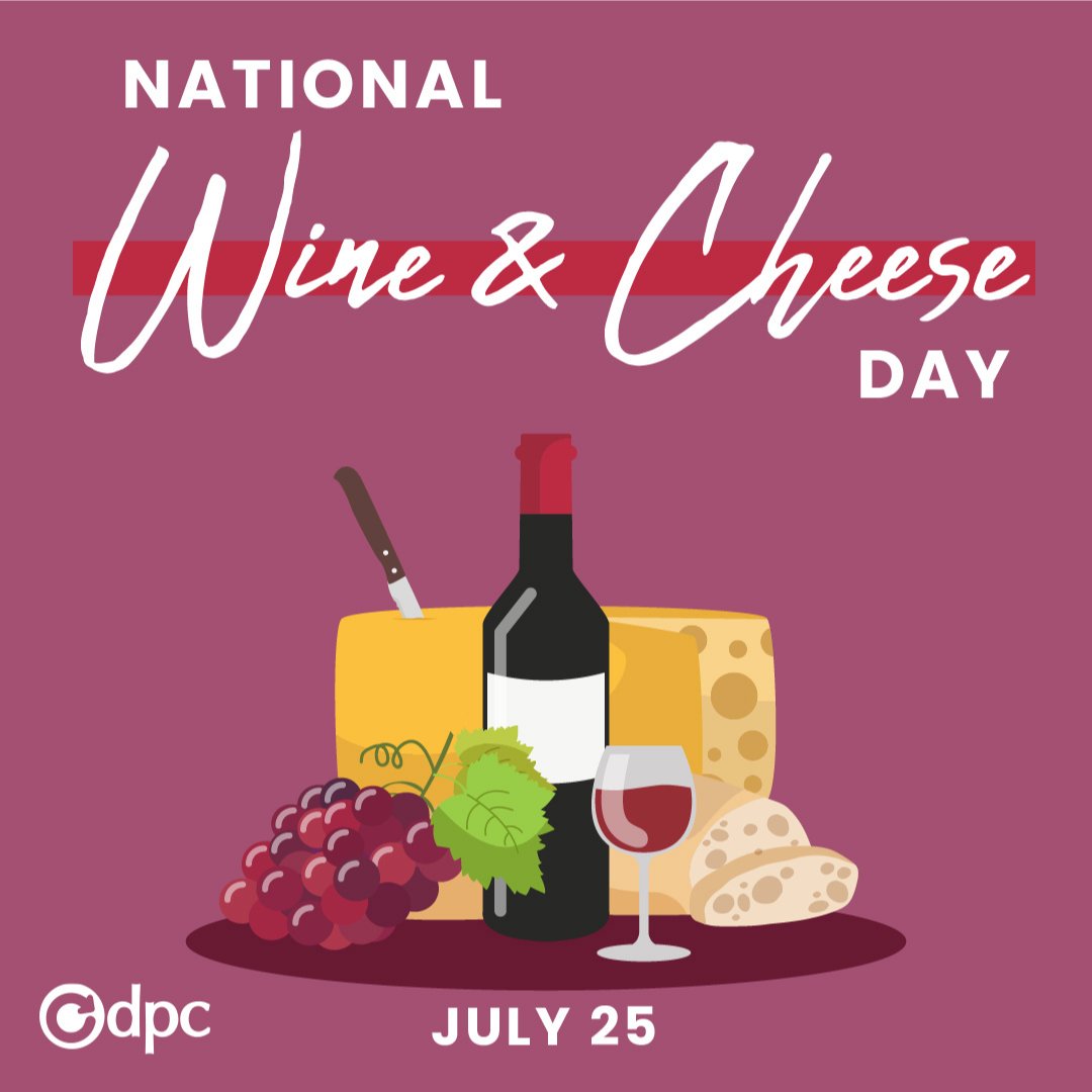 DPCTechSupport's tweet image. National Wine and Cheese Day: Savor the flavors of this classic pairing and indulge in some delicious wine and cheese today. Whether you're a fan of red or white, and prefer cheddar or brie, there's a combination out there for everyone.
