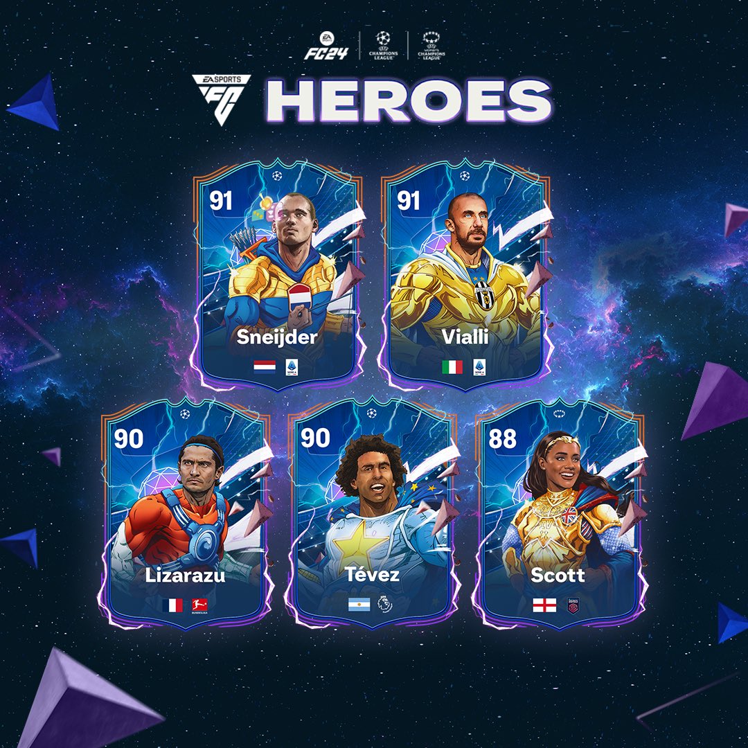 easportsfcfr's tweet photo. ⚡️ Champions pour Toujours ! Á présent Super Heroes 🔥

Voici la 1ère vague de @ChampionsLeague et @UWCL rejoignant l’équipe des Heroes #FC24 @marvel 🤩
 
Précommandez avant le 22 août pour obtenir votre Héros Ultimate Team ! 

Plus d’infos 👉 https://t.co/WW9L8yuNkc https://t.co/7d0ifIuTiB