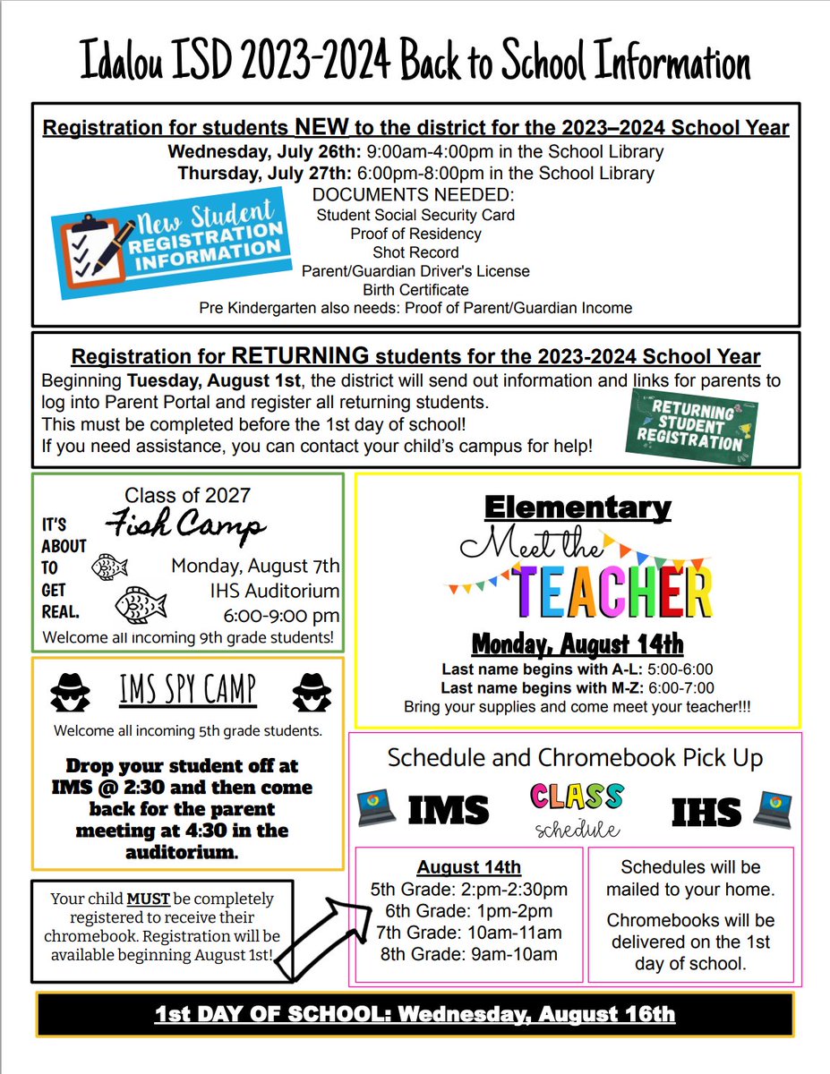 Back to School Information!