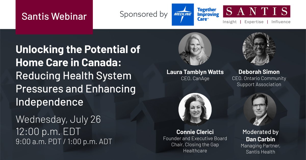 Don’t miss our #SantisWebinar , sponsored by <a href="/MedlineCanada/">Medline Canada, Corporation</a> this Wednesday, “Unlocking the Potential of Home Care in Canada: Reducing Health System Pressures and Enhancing Independence”.

Register here: ➡️bit.ly/43kvpRx

#CdnPoli #HealthCare #HomeCare #HealthSolutions