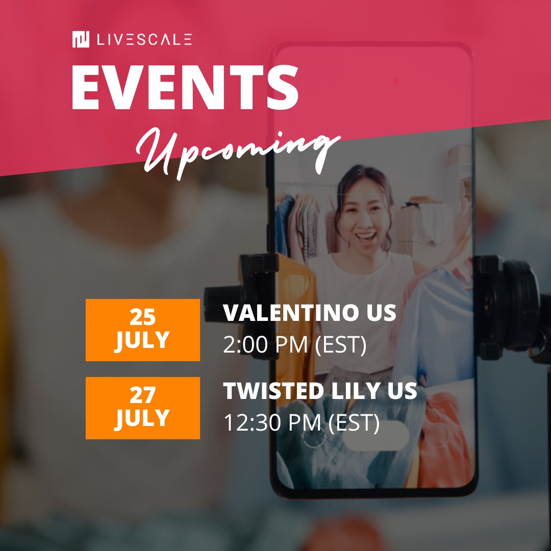 livescaletv's tweet photo. Don't miss out on the Valentino US and Twisted Lily US events in the next few days! Tune in, chat with the host, and enjoy the show 😁

Keep an eye out for live shows... For more information, check out our website! With 🧡 from Livescale.

#LiveShopping #Livescale #events https://t.co/Q3S5tz5Gp2