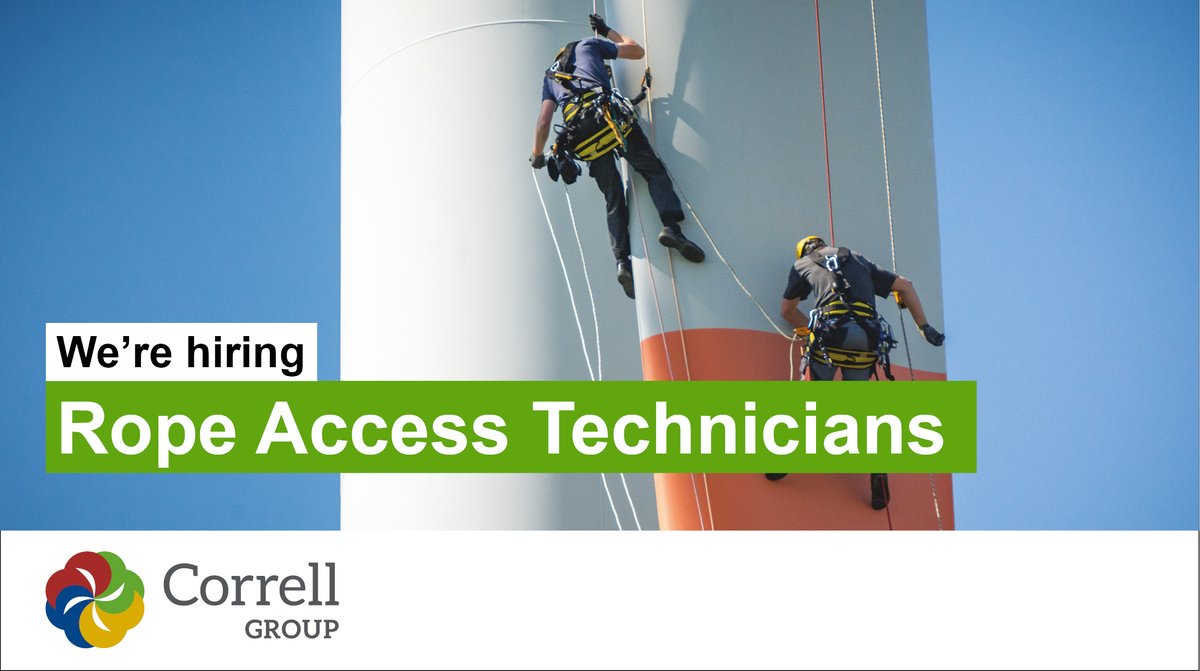 ServicesCorrell's tweet photo. Correll are looking to recruit Rope Access Technicians with experience in High Voltage &amp; Fibre Optical cable stripping, routing and cleating to work on global offshore wind farm projects. If you are interested send #correll https://t.co/6UVFAxv99H