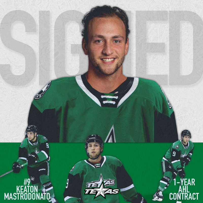 TexasStars's tweet photo. INKED! ✍

We have signed forward Keaton Mastrodonato to a one-year AHL contract through the 2023-24 season. Welcome back to the 512, Masty! 

More ⬇
