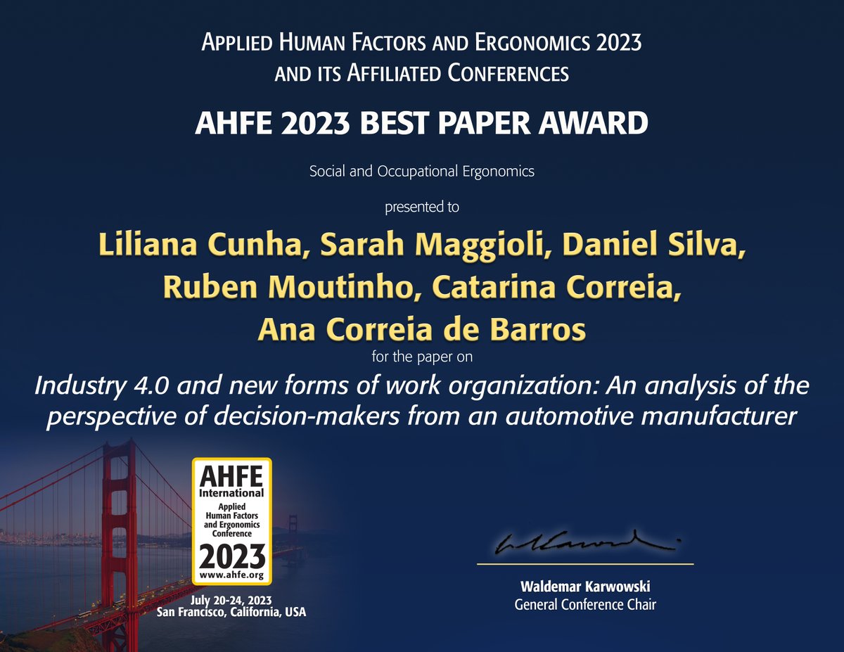 FhP_AICOS's tweet image. Fraunhofer Portugal AICOS has been honored with a 𝗕𝗲𝘀𝘁 𝗣𝗮𝗽𝗲𝗿 𝗔𝘄𝗮𝗿𝗱 at the #AHFE2023 conference!
A team of researcher from FhP-AICOS together with pears from the University of Porto achieved cutting-edge insights in the field of #Industry40 and #workorganization.