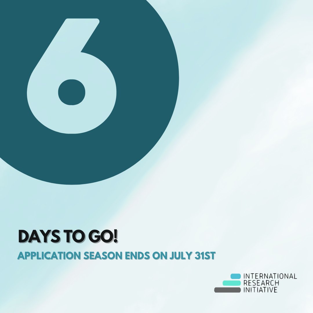 6 more days until the application season ends for IRI this July 31st at 00:00 EST. 

Do your last-minute corrections, double-check every requirement and detail, and send it as soon as possible!

We are excited to review your applications!
#MedTwitter #researcher
