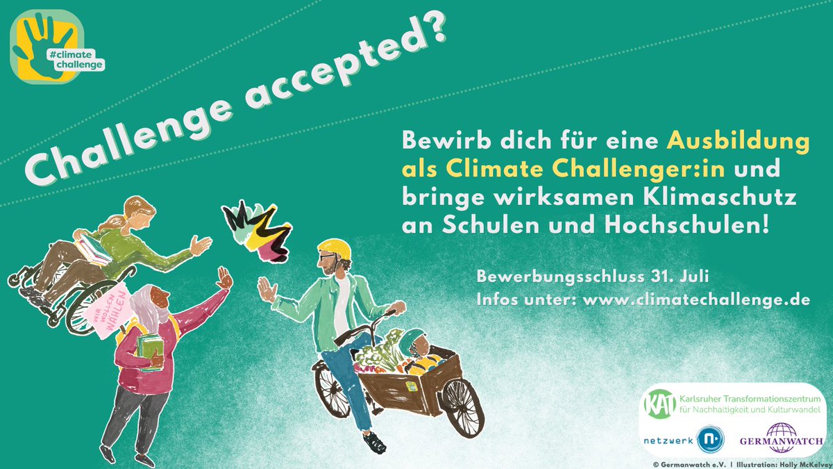 Mit unserem neuen Bildungsprojekt #climatechallenge bringen wir wirksames #Klimaschutz-Engagement voran! Dafür bilden wir deutschlandweit 30 engagierte Menschen zu Climate Challenger:innen aus.

Alle Infos &amp; den Link zur 𝐁𝐞𝐰𝐞𝐫𝐛𝐮𝐧𝐠 findet ihr hier: climatechallenge.de
