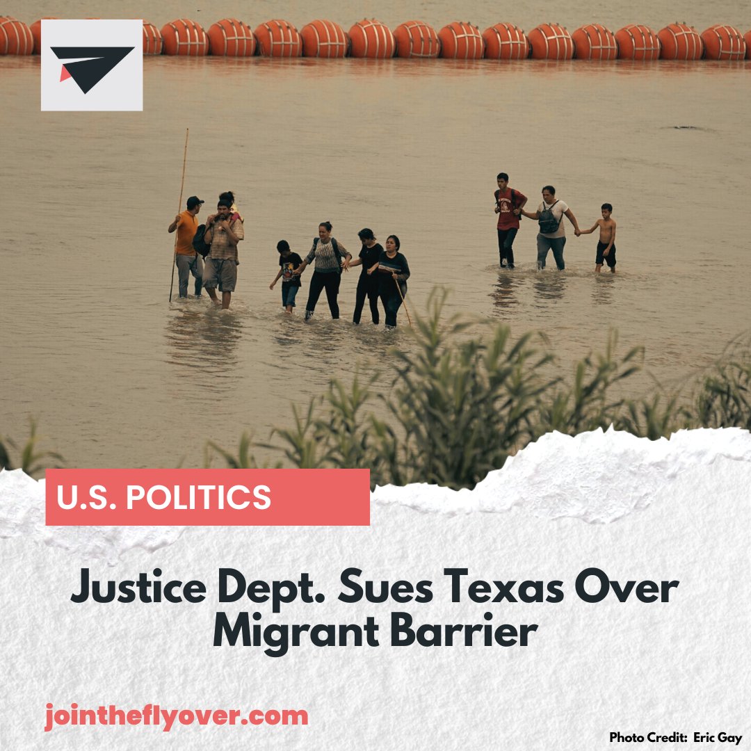 The Justice Department sued Tex. Gov Greg Abbott on Monday over a floating barrier on the Rio Grande designed to block migrants from crossing into the U.S. from Mexico.

The lawsuit seeks to force Texas to remove a roughly 1,000-foot line of bright orange wrecking-ball-sized… https://t.co/hhZyBGSZWL