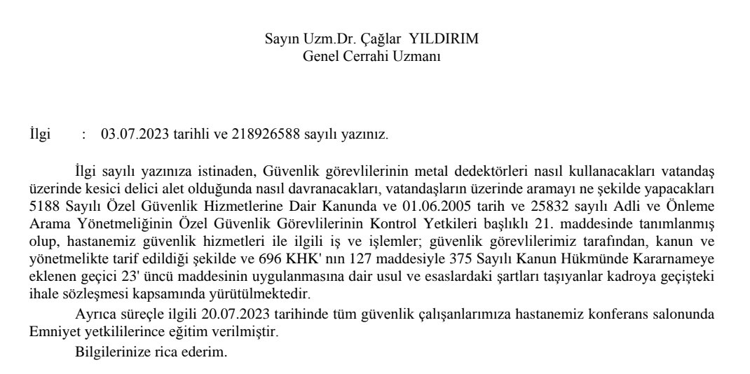 cyildirim07's tweet photo. Vermiş olduğumuz dilekçeye gelen cevap ektedir.

Kapıdaki güvenlik görevlileri kurum içinde olacak her türlü silah ve kesici delici alet ile işlenecek suçlarda görevi ihmal suçlamasıyla karşı karşıya kalabilir.

Güvenlik görevlisi arkadaşlarımızın dikkatli olmasını rica ediyoruz. https://t.co/jfrksmKkE9