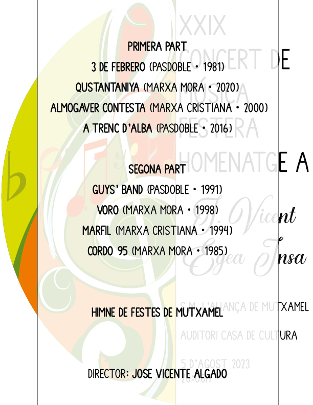 👉 Després de la presentació, arriba el torn de la música 

📷 Dissabte que ve dia 5 d'agost, la Societat Musical L'Aliança de Mutxamel oferirà el concert de música festera en homenatge a J. Vicent Egea Insa