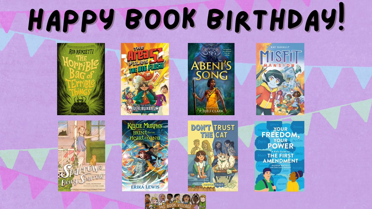 We're celebrating these middle grade book new releases today! 

THE HORRIBLE BAG OF TERRIBLE THINGS by <a href="/RobRenzetti/">Rob Renzetti</a>
THE AREA 51 FILES: THE BIG FLUSH by <a href="/juliebux/">Julie Buxbaum</a> and illustrated by Lavanya Naidu
ABENI'S SONG by <a href="/pdjeliclark/">@pdjeliclark.bsky.social</a>