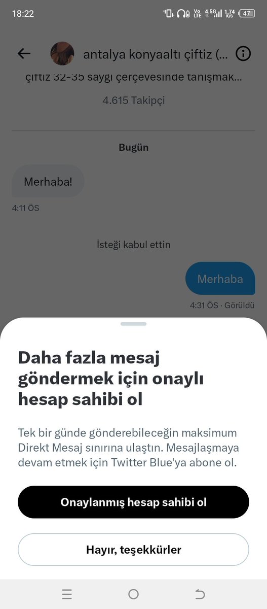 Arkadaşlar mesaj gönderemiyorum devamli böyle oluyor bilgisi olan var mı