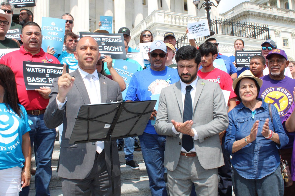 RepCasar's tweet photo. .@RepJeffries and @RepSylviaGarcia just joined our Vigil &amp; Thirst Strike for Workers’ Rights.

Workers are counting on @POTUS to create a federal workplace heat rule! https://t.co/LfXyDoV14s