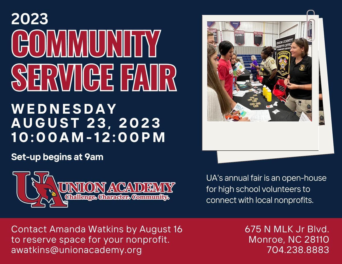 UAcharterschool's tweet photo. ISO LOCAL NONPROFITS to participate in our annual Community Service Fair. Contact Amanda Watkins to register (awatkins@unionacademy.org)#weareUA #communityservice #nonprofits #UAserves
@JZUAHS @JSuttonSmith https://t.co/xVzkKr1l83