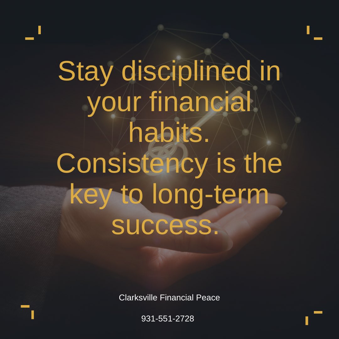 Unlocking Financial Success: The Power of Discipline and Consistency

#clarksvillefinancialpeace #FinancialDiscipline #ConsistencyIsKey #LongTermSuccess #FinancialHabits #SmartMoneyChoices #FinancialWisdom #MoneyManagement #FinancialJourney #FinancialSuccessTips