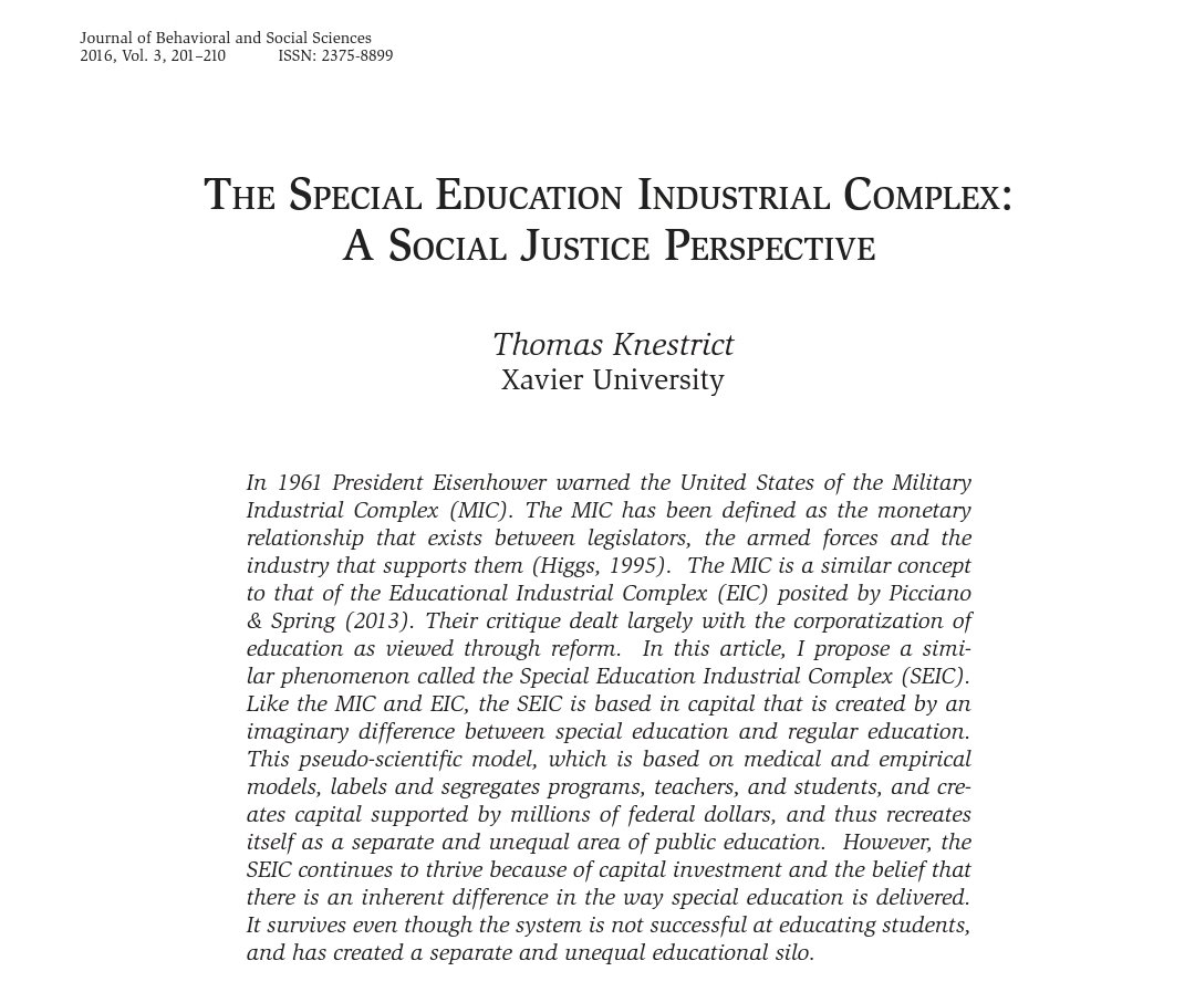 Due to the medical model's influence on special education, there is a systemic focus on "fixing students" who are labeled with a disability instead of creating learning environments that adapt classrooms to meet their needs and acknowledge their social identity. — T. Knestrict