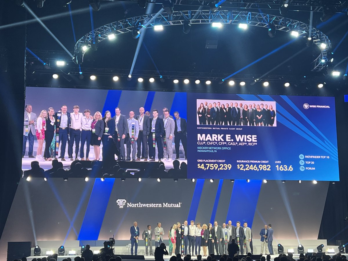 Wise Financial took the stage at the <a href="/NM_Financial/">Northwestern Mutual</a>  Annual Meeting in Milwaukee this week! Mark and the team were honored to be recognized as a Top 20 Insurance Premium Credit Leader and as a Top 10 5-Star Pathfinder!⠀