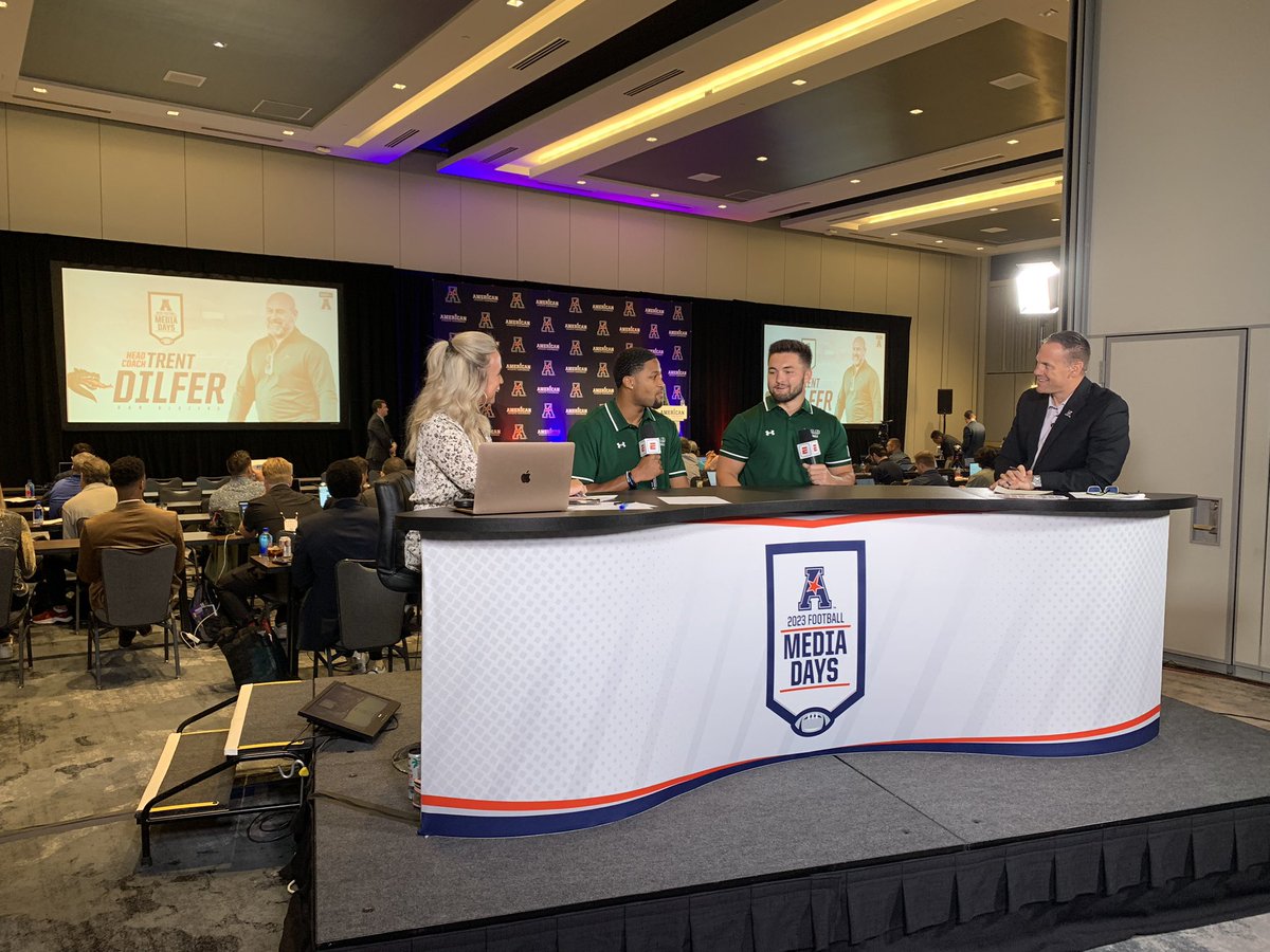 UAB_FB's tweet image. Stepping into the spotlight to kick off day two of @American_Conf Media Days. 

#WinAsOne | #PowerForward