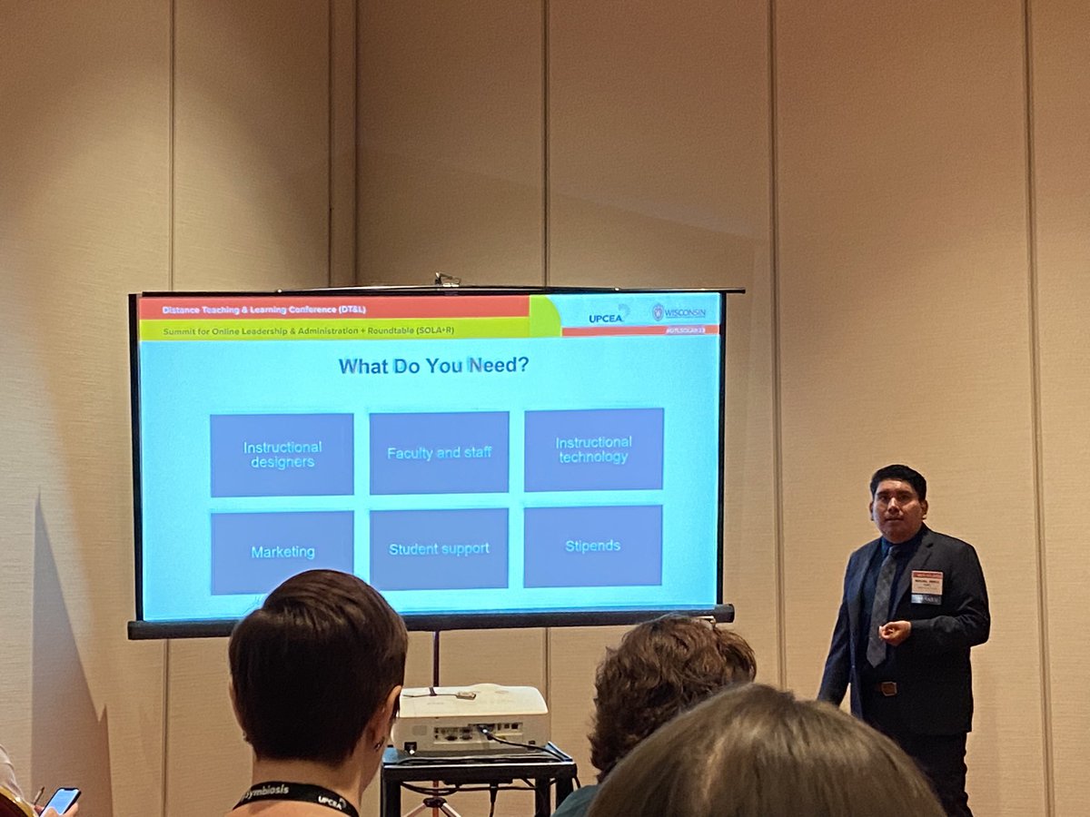 “You need trained instructional designers to create successful programs. Someone who has taught online in not enough.” #DTLSOLAR23 #UWEX #OnlineLearning <a href="/miko_nino/">Miko Nino, Ph.D.</a>
