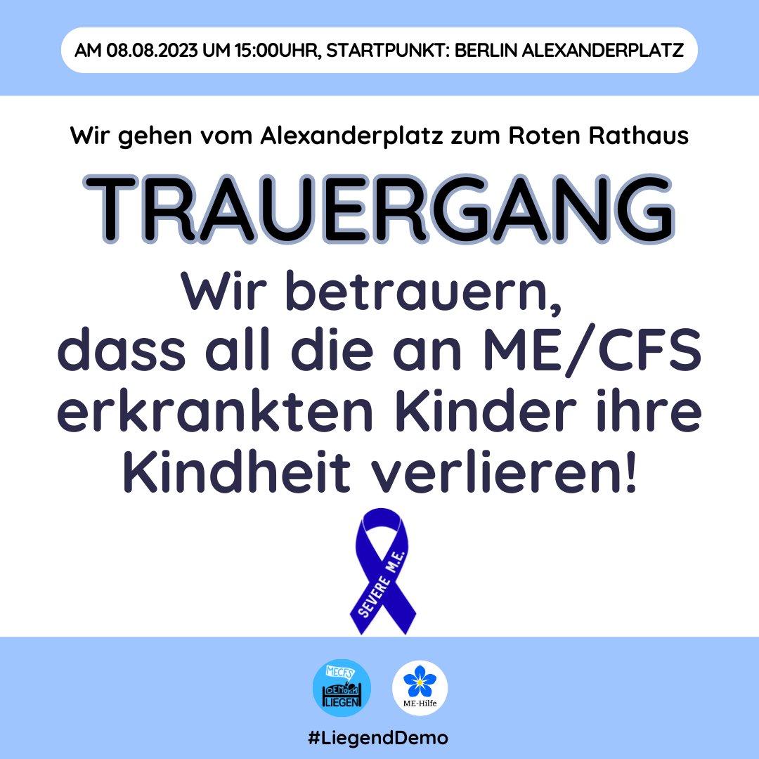 !B Für die Dauer von maximal 30 Minuten gibt es einen Trauergang am 08.08.2023, dem SEVERE-ME AWARENESS DAY für die ME/CFS- schwerstbetroffenen Menschen.

300 Meter für ein ganzes Leben.

Mit gedeckter Kleidung,  Sonnenbrille und Gehörschutz, gehen wir die etwa 300 Meter vom
⬇️